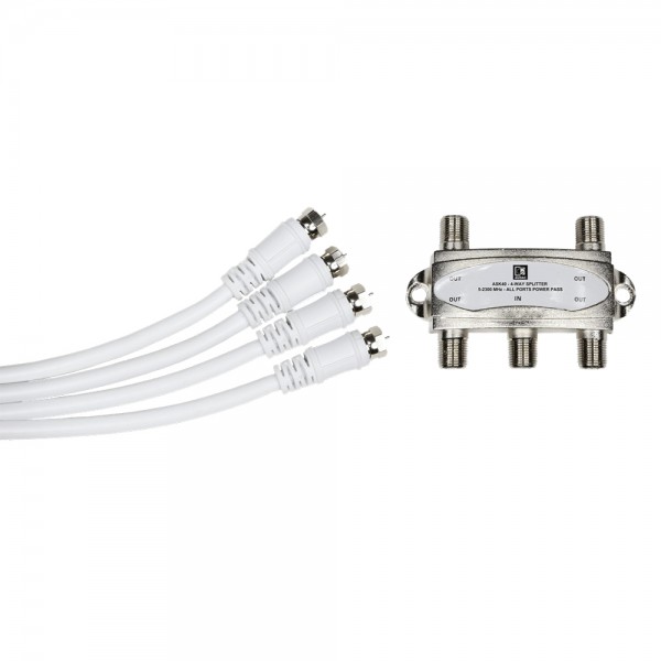 Antenna splitter FM/DAB/DAB+, 1 in e 4 out, quattro cavi F/F inclusi