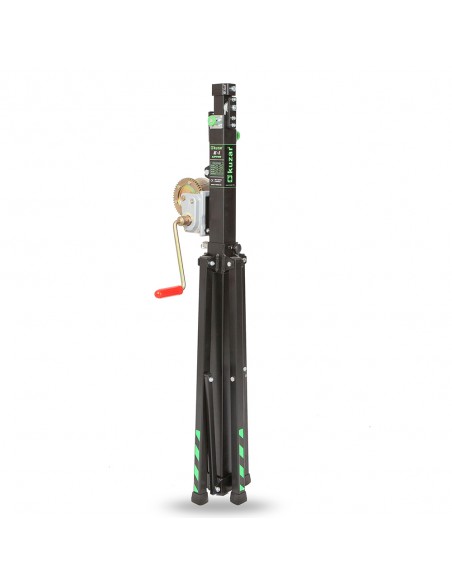 Elevatore telescopico in acciaio, altezza massima 3.8 mt, capacità di sollevamento 125 kg