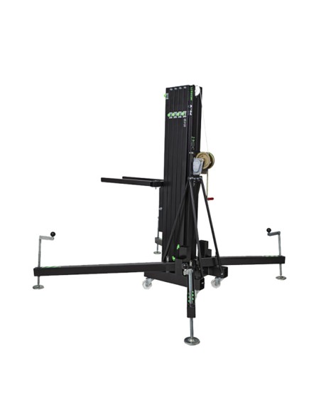 Elevatore frontale telescopico in alluminio, altezza massima 8 mt, capacità di sollevamento 300 kg