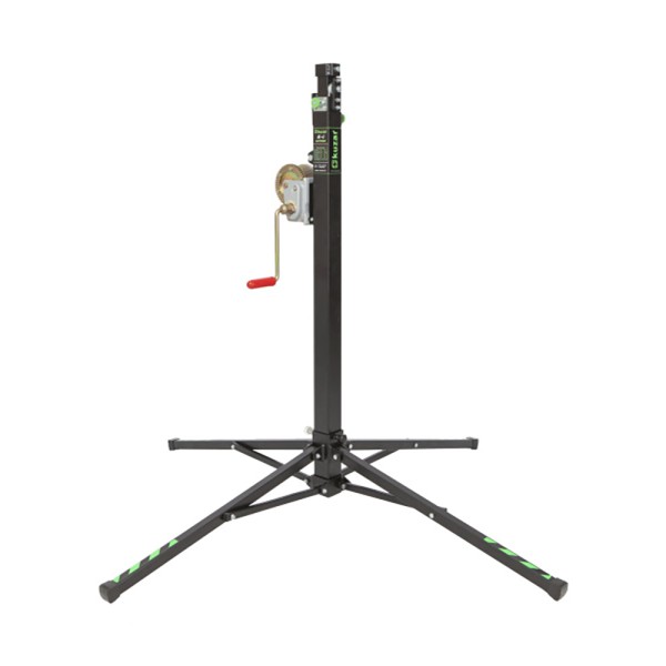 Elevatore telescopico in acciaio, altezza massima 3.8 mt, capacità di sollevamento 125 kg