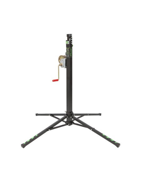 Elevatore telescopico in acciaio, altezza massima 3.8 mt, capacità di sollevamento 125 kg
