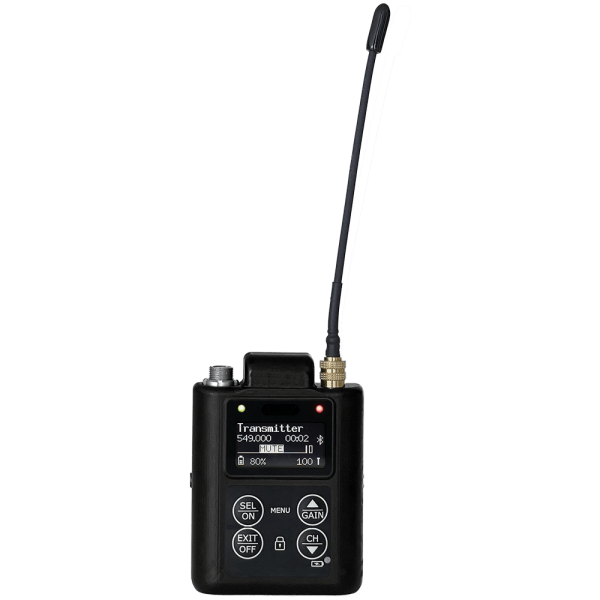 Trasmettitore body pack tascabile miniaturizzato UHF, larghezza di banda 362MHz, range 470-832 MHz,