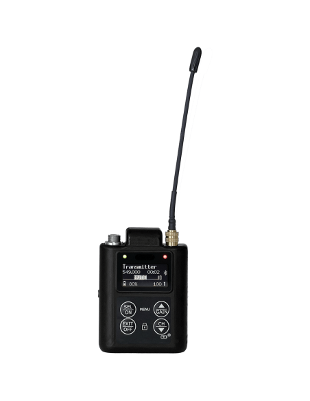 Trasmettitore body pack tascabile miniaturizzato UHF, larghezza di banda 362MHz, range 470-832 MHz,