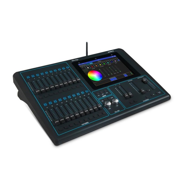 QuickQ 10, console luci un universo, 1 uscita DMX. PSU esterno, Wi-Fi antenna, touch screen 9.7"