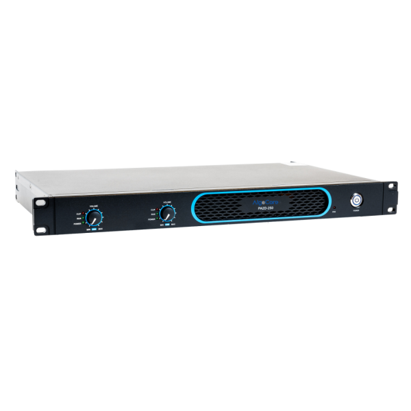 Amplificatore di potenza 2 canali in Classe D, 2x250 Watt a 8 Ohm, 1x500 Watt in modalità bridge
