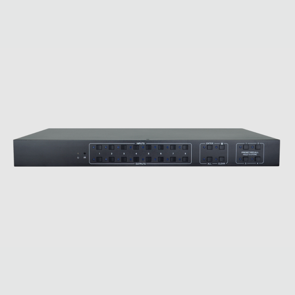 Switcher HDMI 4k/18Gbps 8x8 con matrice audio. 8 ingressi HDMI, 8 uscite HDMI
