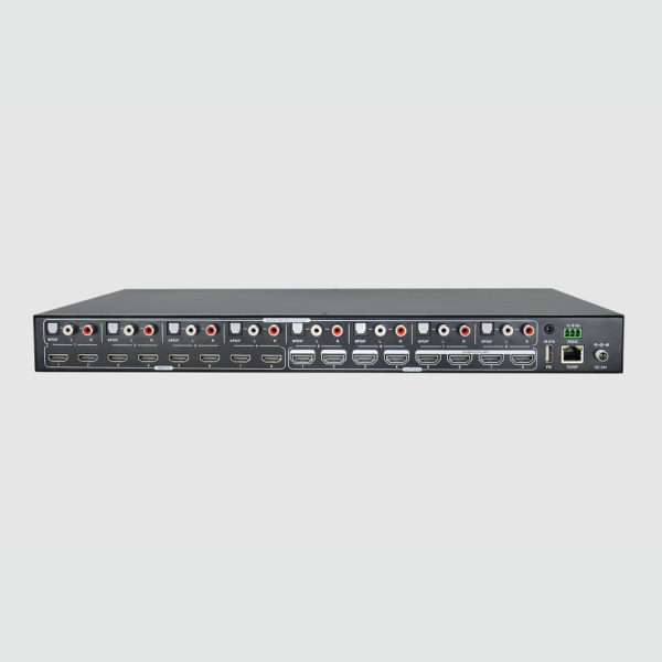 Switcher HDMI 4k/18Gbps 8x8 con matrice audio. 8 ingressi HDMI, 8 uscite HDMI