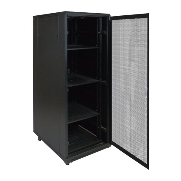 Rack in metallo 19" standard, da pavimento, profondità 600 mm,  porta in metallo preforata