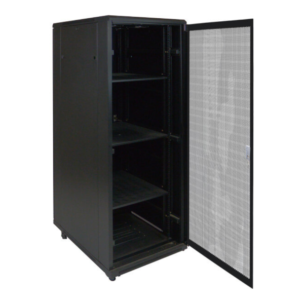 Rack in metallo 19" standard, da pavimento, profondità 800 mm,  porta in metallo preforata