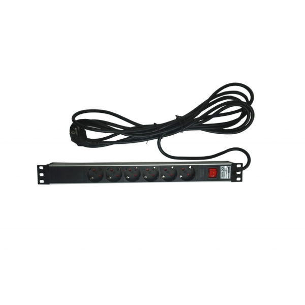 Pannello rack di alimentazione 1U, 6 uscite 220V su presa SCHUKO sul frontale, interruttore frontale