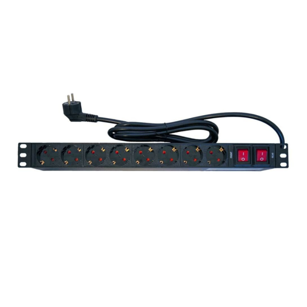 Pannello rack alimentazione 1U, 16 uscite 220V presa SCHUKO frontale e retro, interruttore frontale