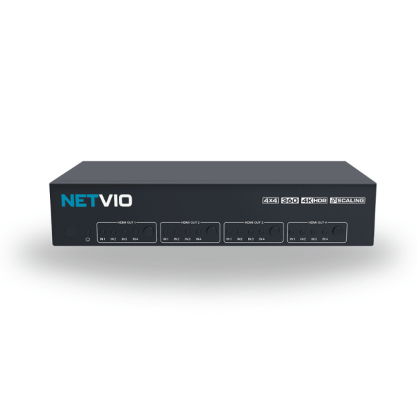 Matrice video HDMI 4x4 compatta, supporto 4K60 UHD e HDR controllabile tramite rete IP, RS-232 e IR
