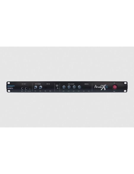 Stereo Rack Mixer 1U, 2 ingressi microfonici JACK/XLR, 3 ingressi linea stereo RCA, 1 ingresso linea