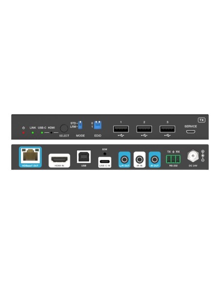 Kit Extender HDBaseT 2x1 con Input HDMI e USB-C 4K60 4:4:4. switching dell’ingresso e USB 2.0