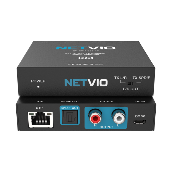 Extender 2 canali audio analogici e digitali SPDIF, su cavo CAT5e/6. Fino a 300 m